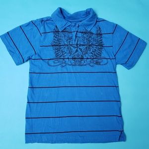 *Boys* Blue & black striped collard short slv top